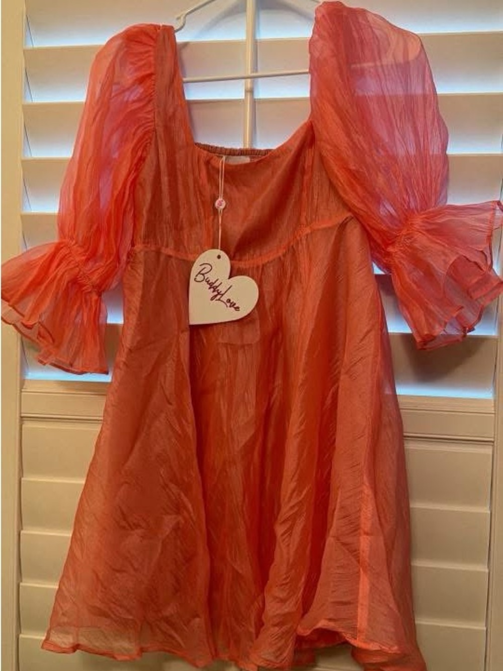 Buddy Love Coral Puff-Sleeve A-Line Party Dress